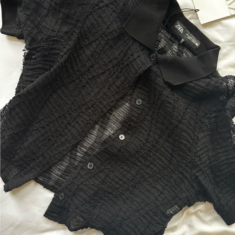 Zara Textured Black Sheer Shirt